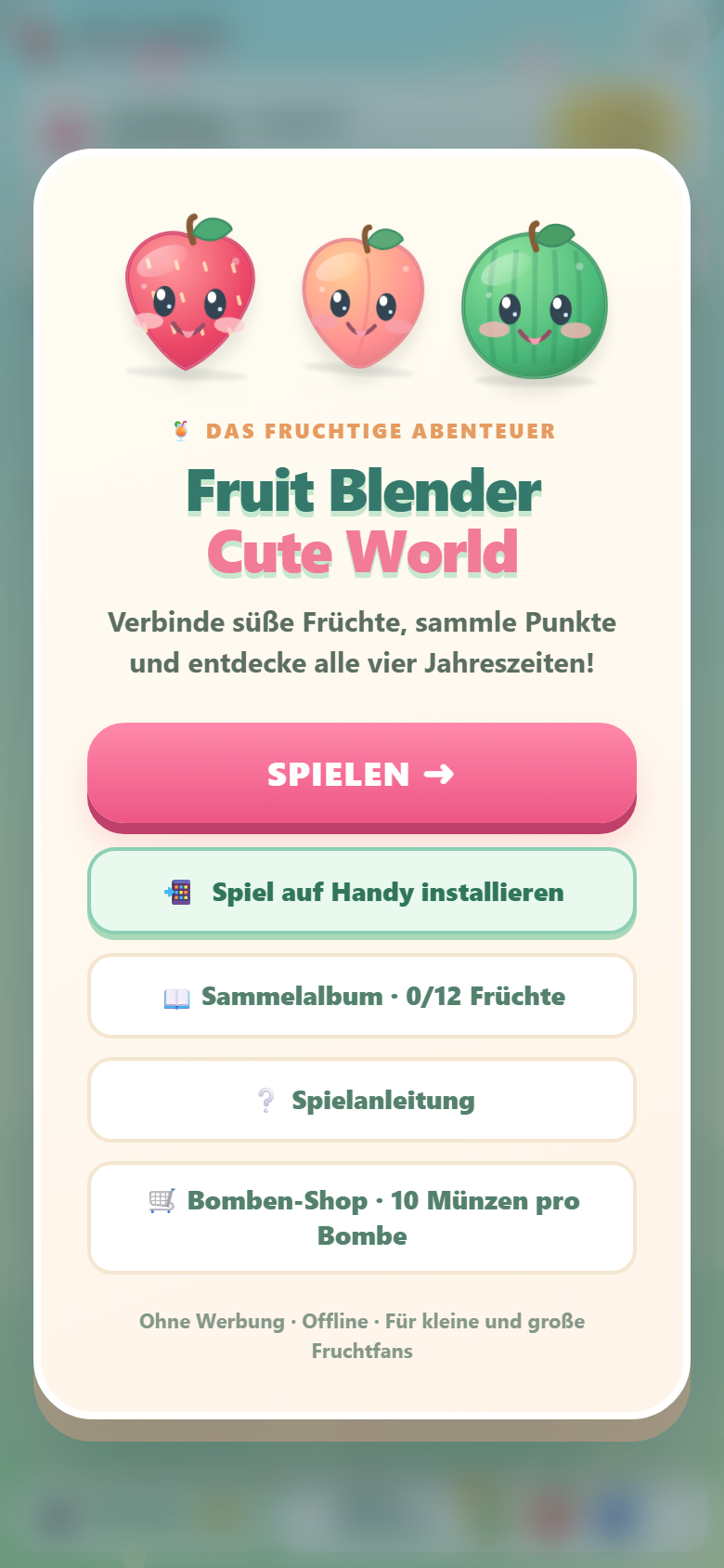 Vorschau des Startbildschirms von Fruit Blender Cute World